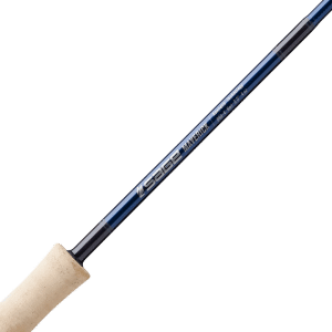 A close up shot of the handle and stamp on the Sage Maverick fly rod