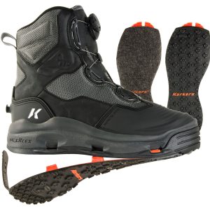 The Korkers Darkhorse wading boots equipped with the ability to switch out soles